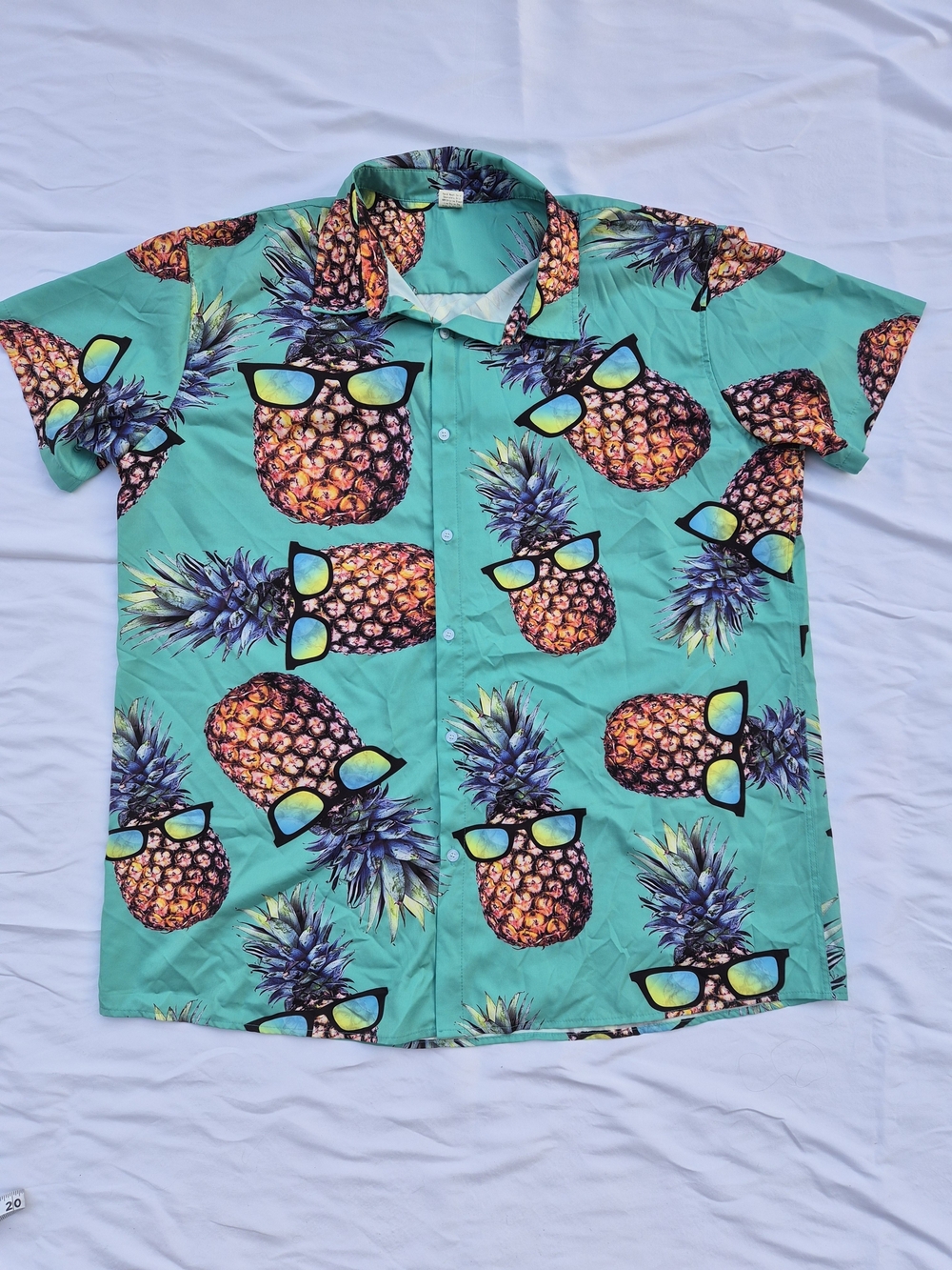 Men's Teal Pineapple Print Short-Sleeve Button-Down Shirt